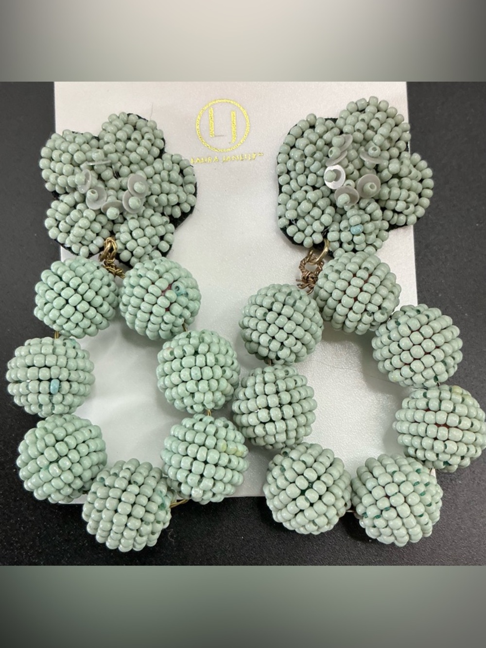 LAURA JANELLE LARGE SEED BEED CLUSTERED EARRINGS MINT GREEN NWT